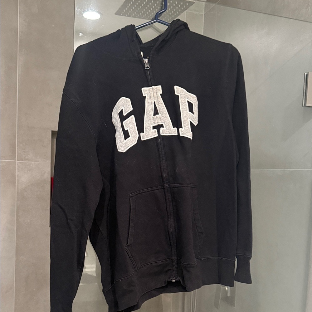 GAP Black Zip-Up Hoodie with White Logo